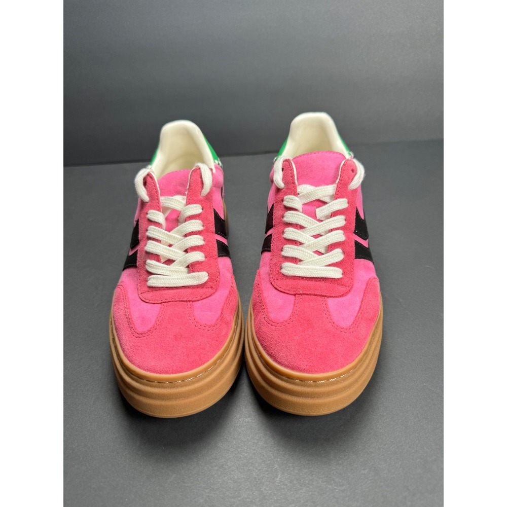 Steve Madden DODGE Women's 7.5 Pink Green Suede Platform Gum Sole Sneakers NWOB